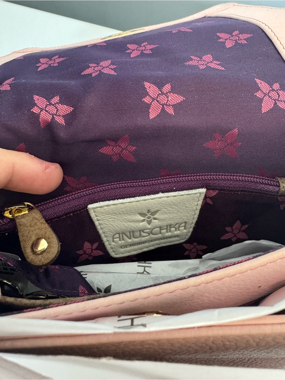 NWT Anuschka Pink Leather Hand-Painted Dragonfly Floral Crossbody Bag - Picture 4 of 7
